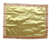 MY GOD GIFT Golden Puja Aasan / Altar Cloth | Plain Golden with Printed Auspicious Border | Prayer Mat for Mandir & Puja | Size 18 x 24 Inch (45.72 x 60.96 cm) Pack of 2