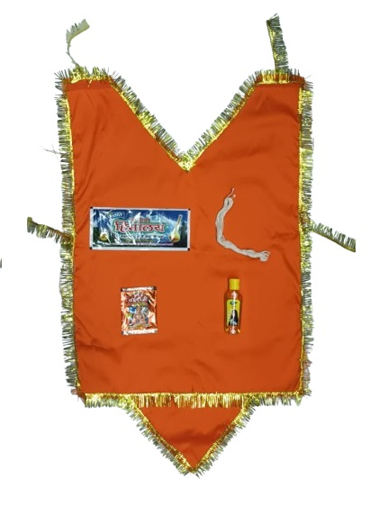 My God Gift Hanuman Chola with Silver Bark Sindoor,Janau, Chameli Oil, for Home/Temple/Festive Occassions, Hanuman Chola (Red with yellow border)